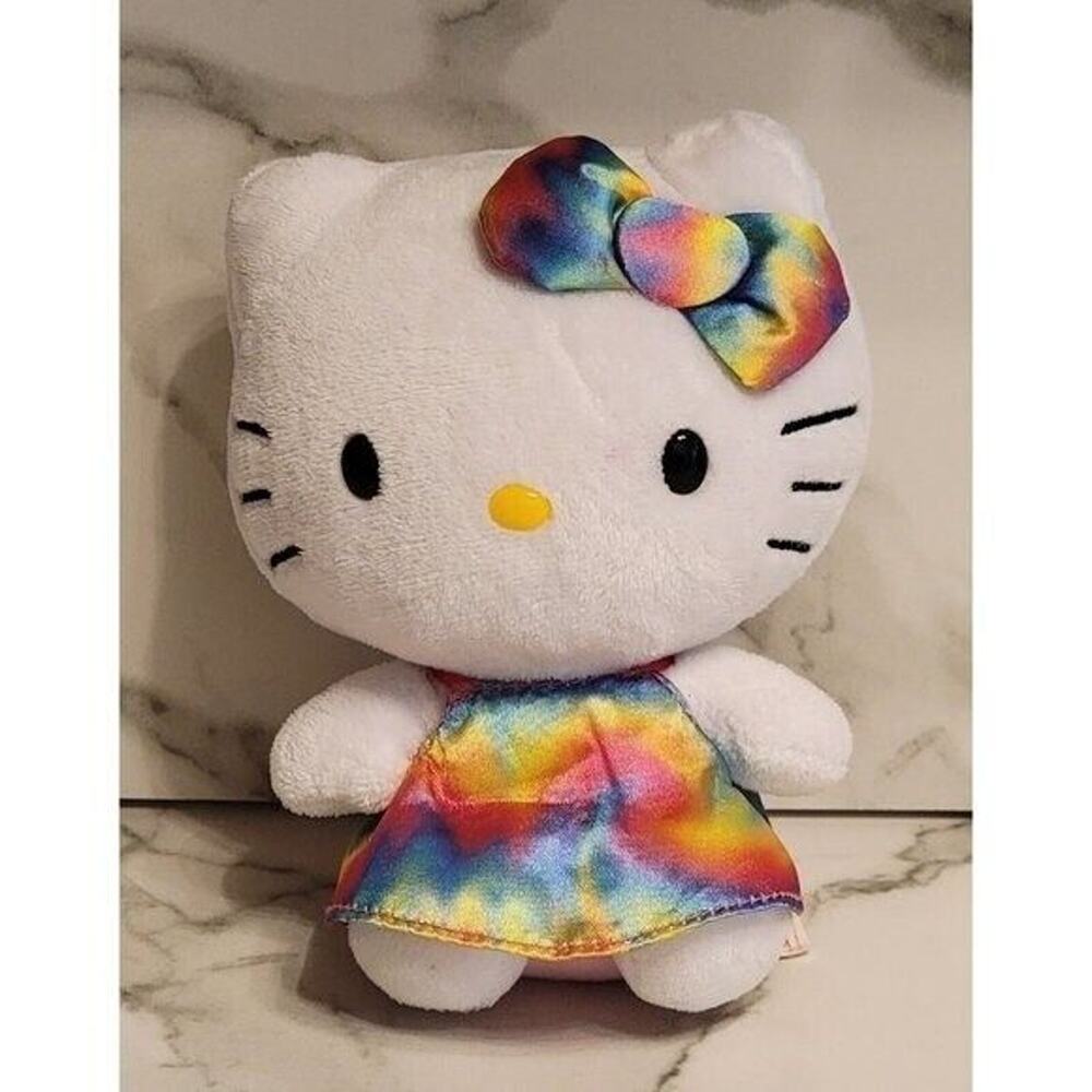 Ty Hello Kitty Plush Stuffed Animal with Tie Dye Dress & Bow Sanrio 6" Toy
